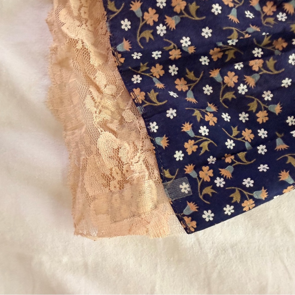 Gunne Sax Navy Floral Maxi Skirt with Cream Lace Trim - Picture 4 of 10